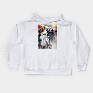 beauitful woman on parisian cafe Kids Hoodie